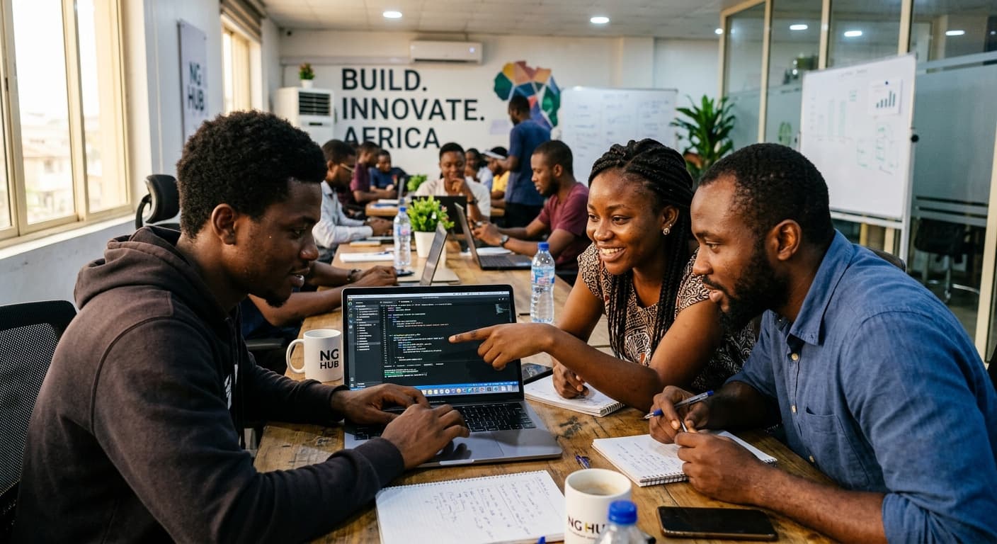 Engineers collaborating around a laptop